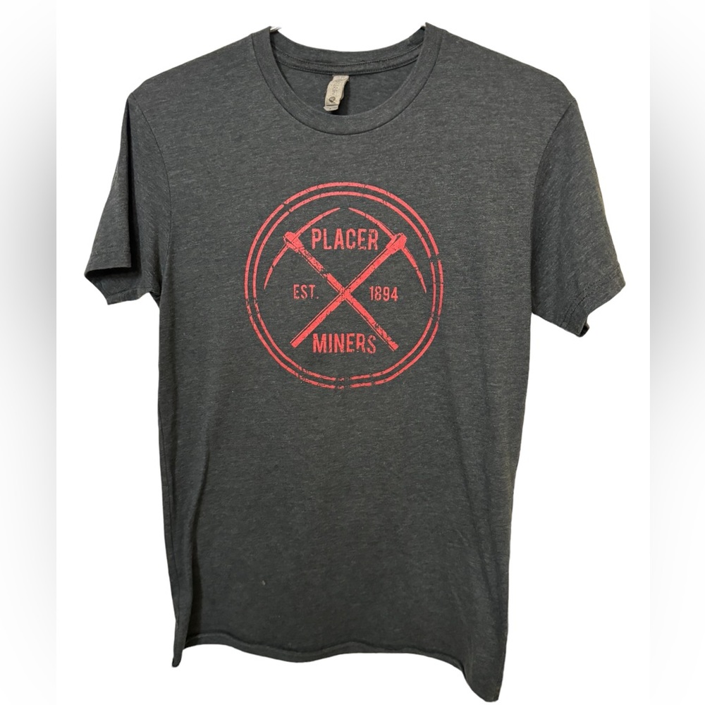 Retro Placer Miners est 1894 Soft Gray Men’s S T-Shirt GOLD Placerville CA